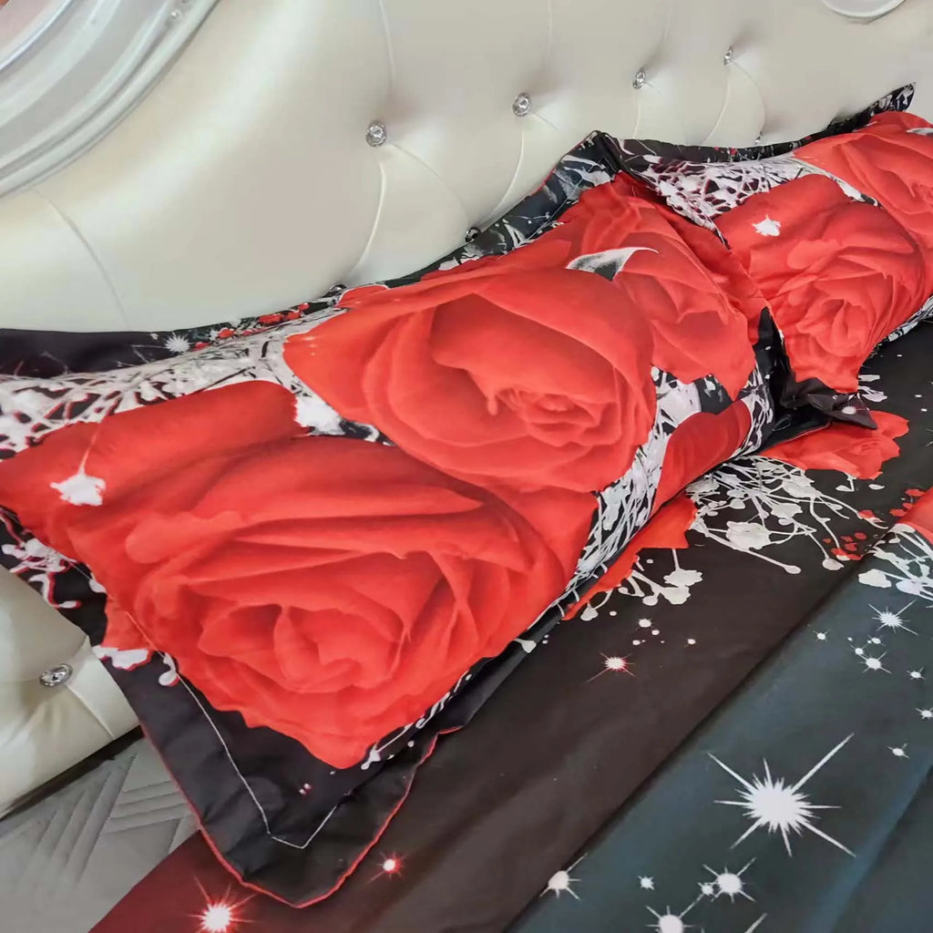 2/3-Piece Red Rose Print Microfiber Duvet Cover Set – Soft Bedding (Duvet Cover + 1/2 Pillowcases, No Insert)