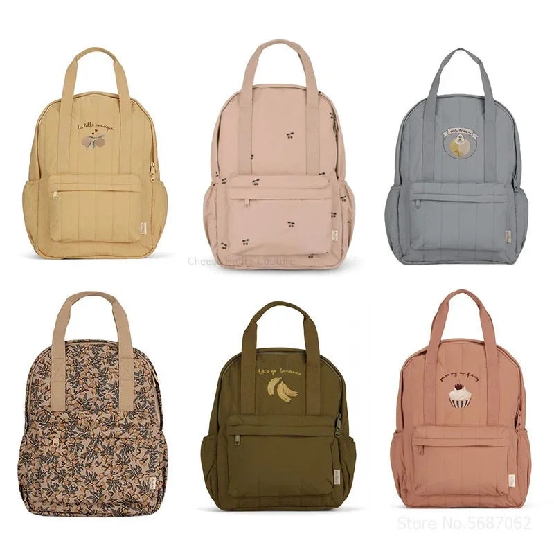 Cherry Parent-Child Kids Backpack — Kindergarten School Bag (Small & Large S/L) Lightweight Cotton Travel Bag for Boys, Girls & Moms