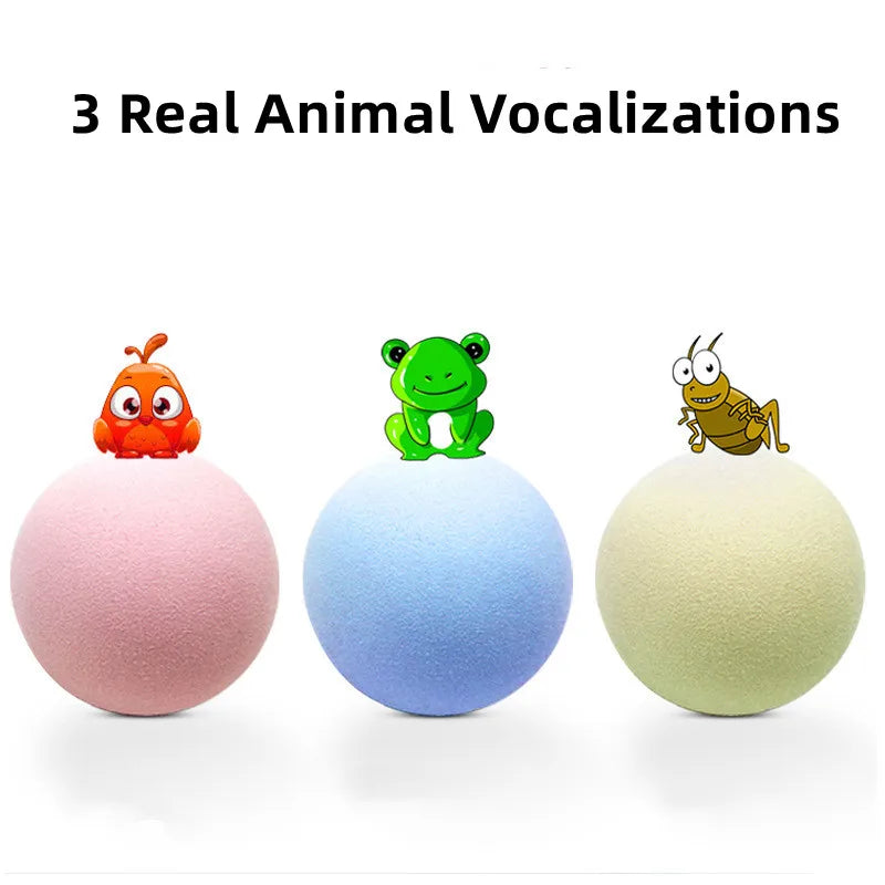 Interactive Chirping Plush Ball Cat Toy – Frog, Bird & Cricket Sounds, 2.17 in (5.5 cm) Rolling Teaser