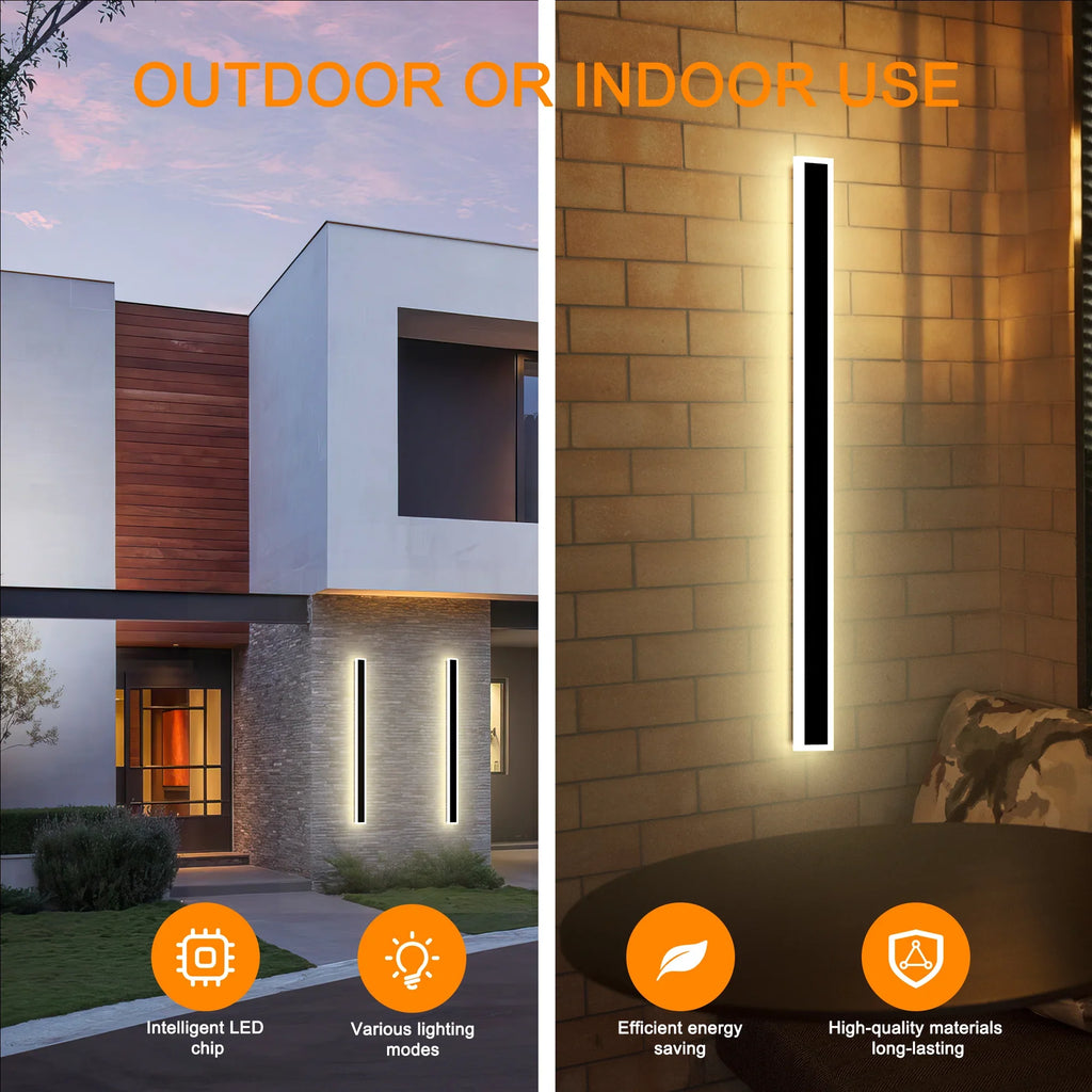 2-Pack Modern Long LED Wall Sconces Black Up & Down Wall Lights 39-59 in (1m/1.5m) Flush Mount