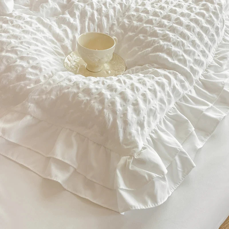 3-Piece Lace Seersucker Duvet Cover Set with 2 Pillowcases - Washed 100% Polyester, Fits 1.0-2.2 m Beds (3.3-7 ft)