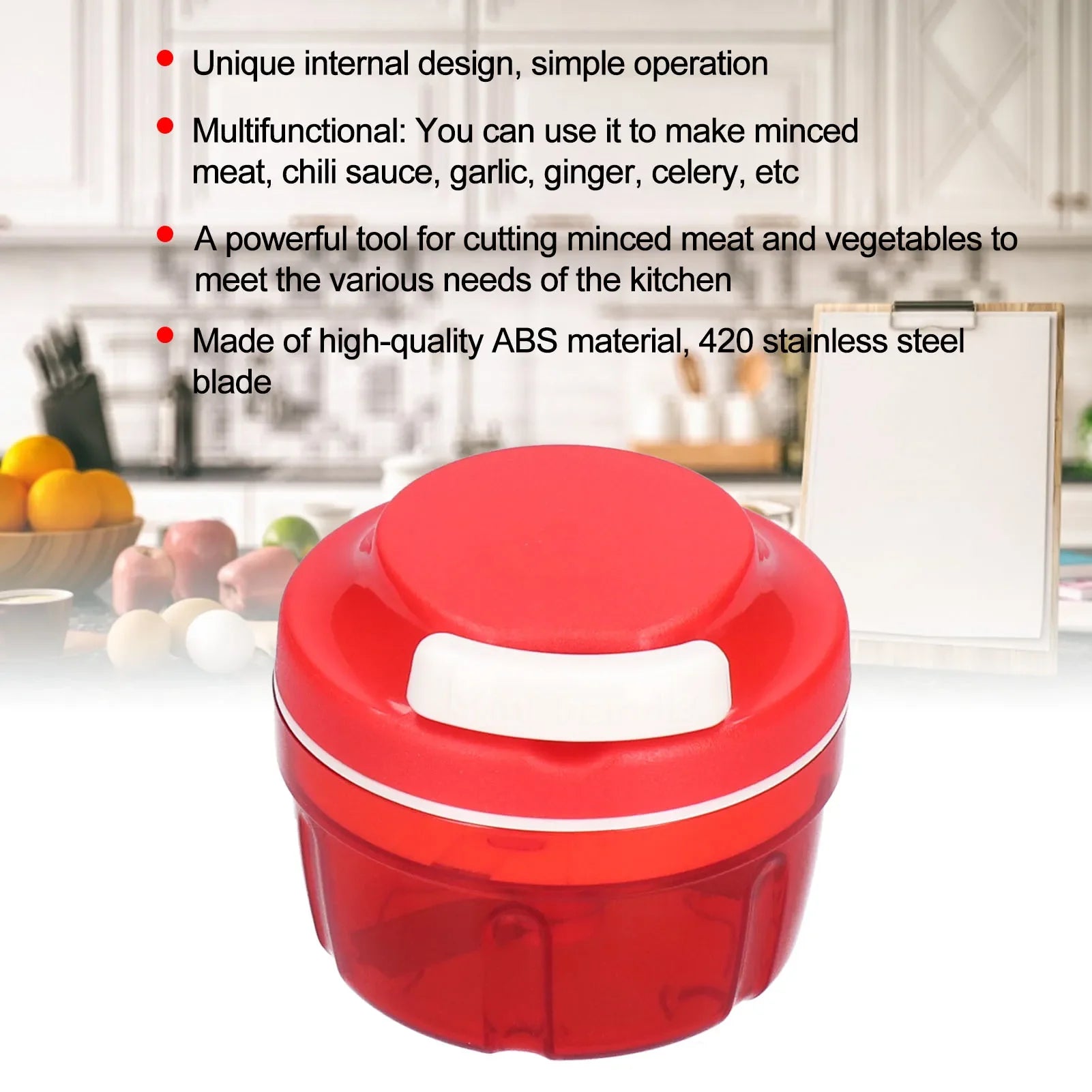Manual Pull-Cord Vegetable Chopper & Meat Mincer – Multifunctional Hand-Powered Food Chopper for Garlic, Herbs & Veggies