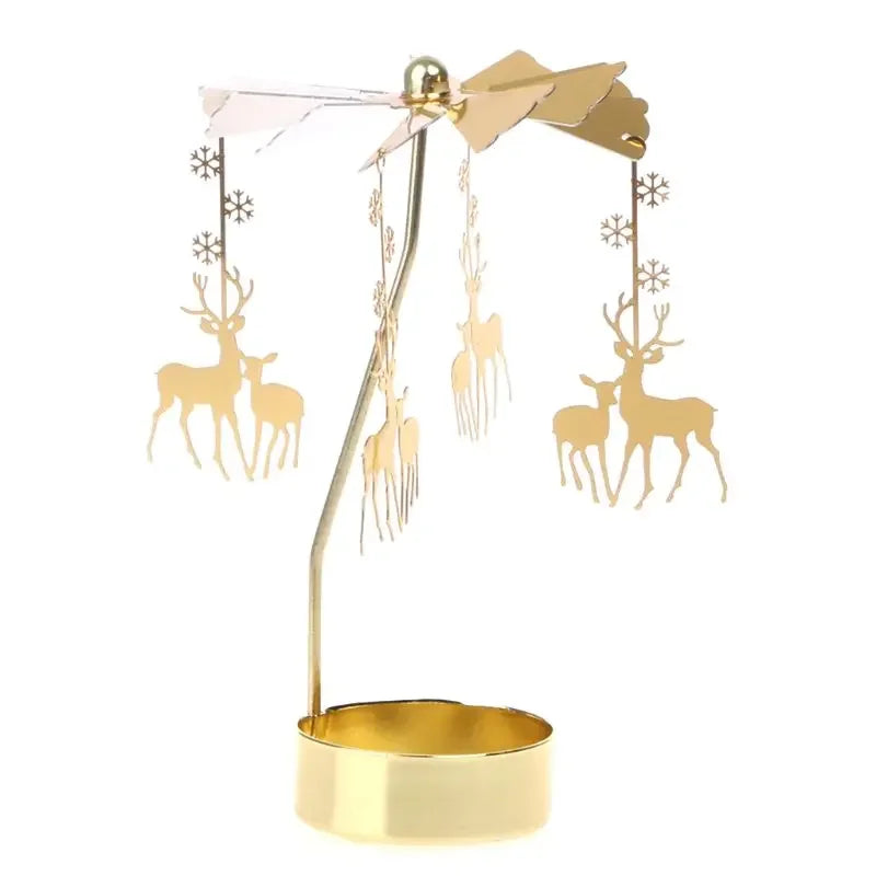 Gold Metal Rotating Tealight Candle Holder - Tabletop Spinner for Wedding Christmas Dinner Party Decoration Gift