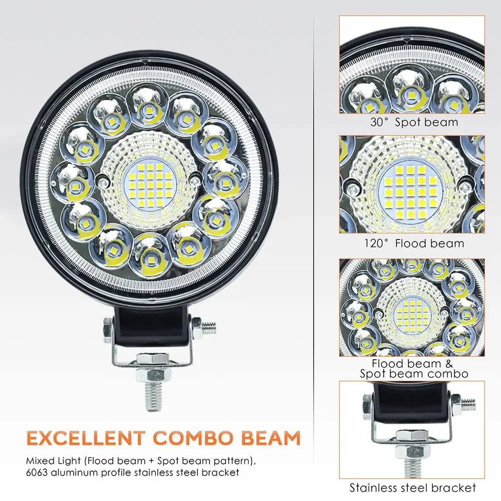 4-Inch (10 cm) LED Work Light - 99W & 123W Round/Square Off-Road Spot Flood Fog Lamp, 12-36V, IP67 - 1/2/4-Pack