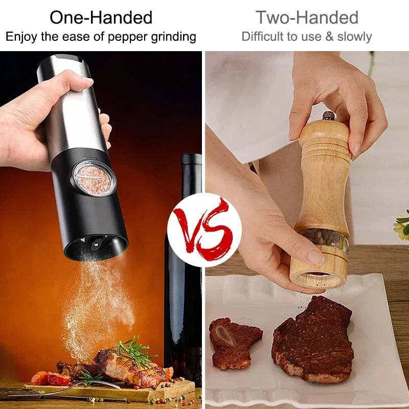 USB Rechargeable Electric Salt & Pepper Grinder Set with LED Light - Adjustable Spice Mill for Kitchen & BBQ
