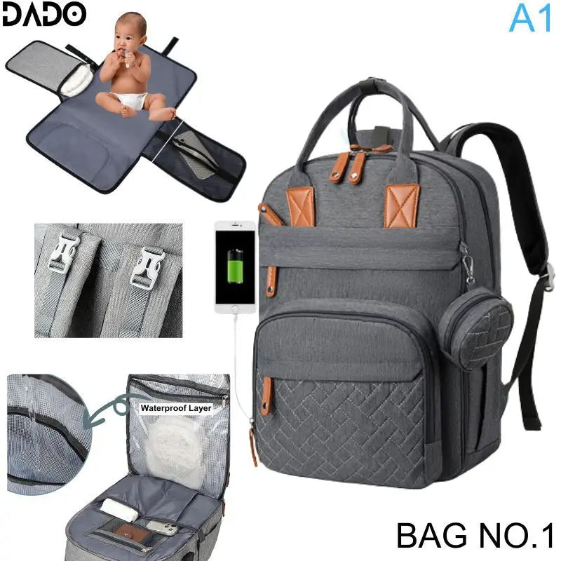 Waterproof Diaper Bag Backpack for Moms – Multi-Pocket Baby Travel Tote with Changing Pad & Stroller Straps