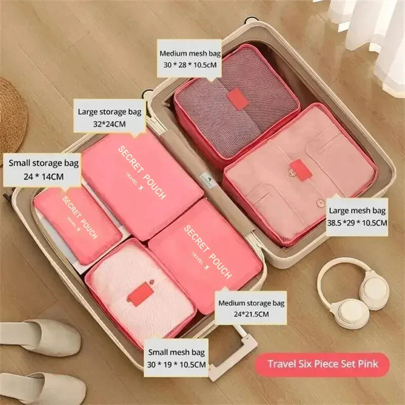 6-Piece Travel Packing Cubes Set – Waterproof Oxford Organizer for Women's Clothes & Underwear (Hand Washable)