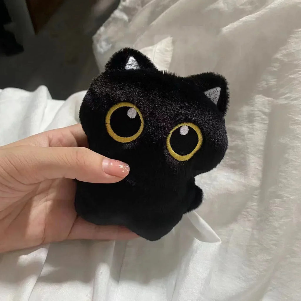 Black Cat Plush Toy 4 in (10 cm) Mini Soft Stuffed Animal Pendant Keychain Cushion Gift for Kids Girls