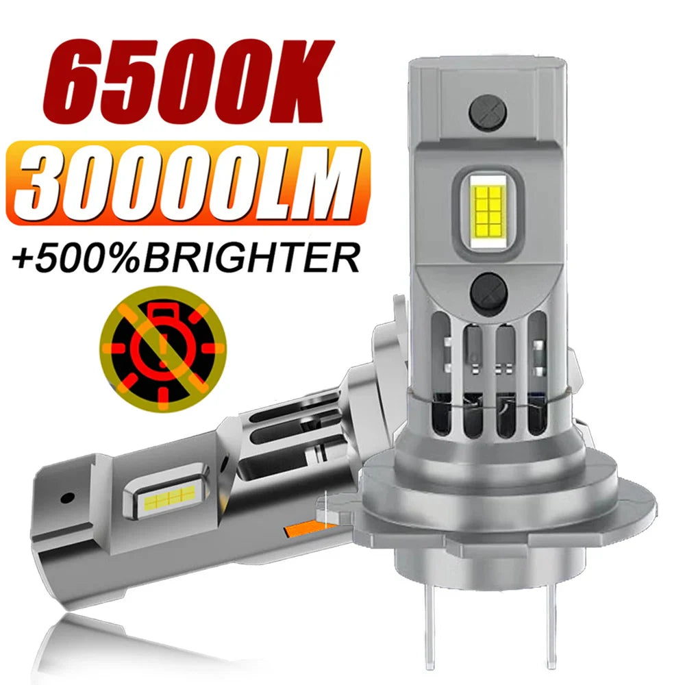 H7 CANBUS LED Headlight Bulbs 6000K White 100W Set IP68 Plug-and-Play Fan-Cooled 12V Compatible