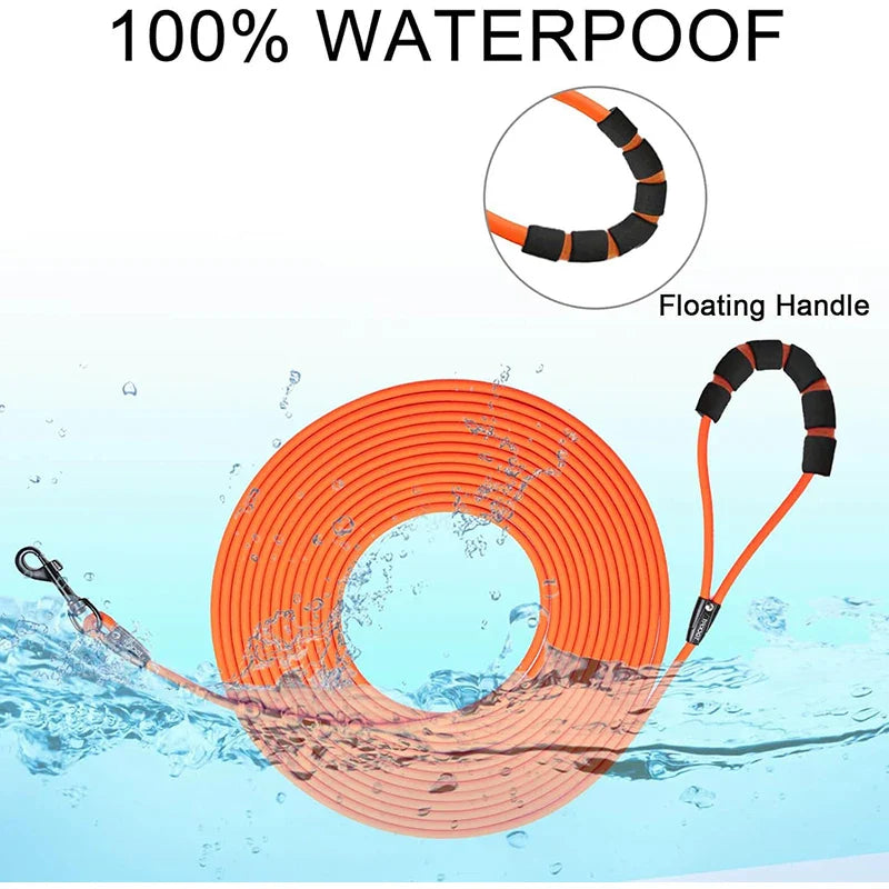 Waterproof PVC Dog Leash — Long Training Recall Lead 5ft/1.5m, 10ft/3m, 20ft/6m, 30ft/9m — Durable Tangle-Free Leash for Beach, Yard & Camping