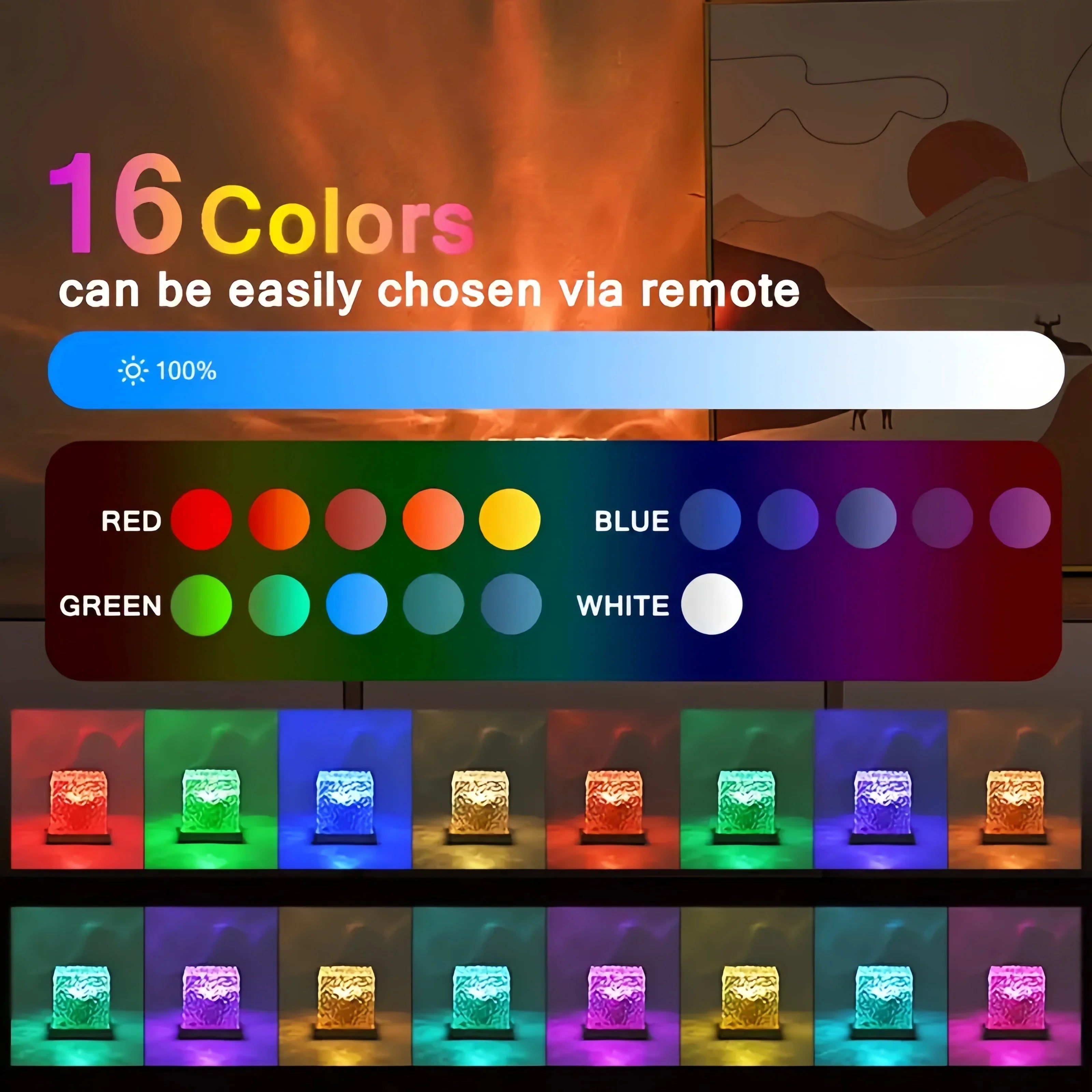 16-Color Ocean Wave Aurora Projector LED Night Light Touch Remote Dimmable Auto Rotating USB Powered Ambient Lamp for Bedroom & Parties
