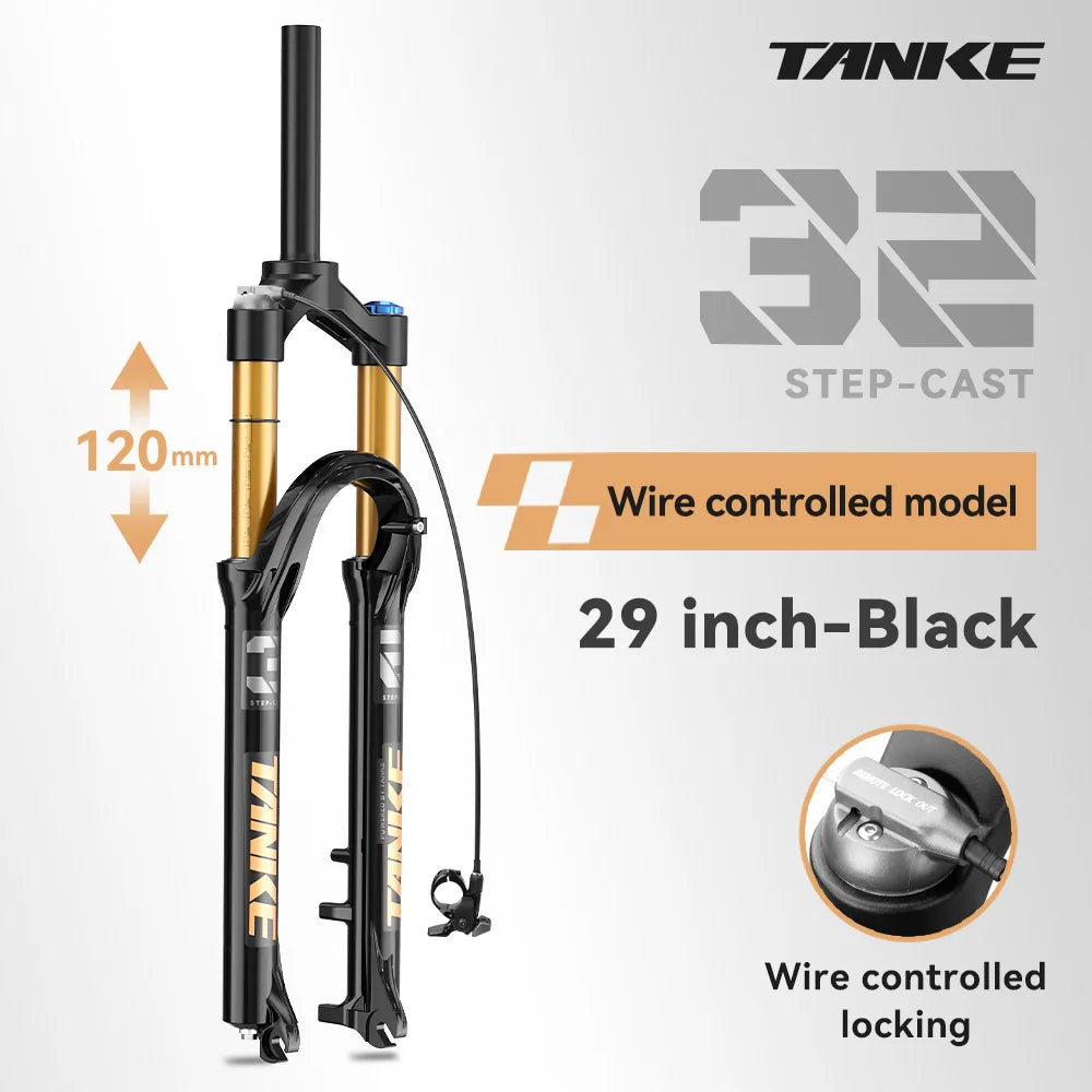 MTB Air Front Suspension Fork 120mm (4.7in) Travel Rebound Adjustable, 26/27.5/29-inch Straight Steerer, 9x100mm Quick Release, Disc Brake Compatible