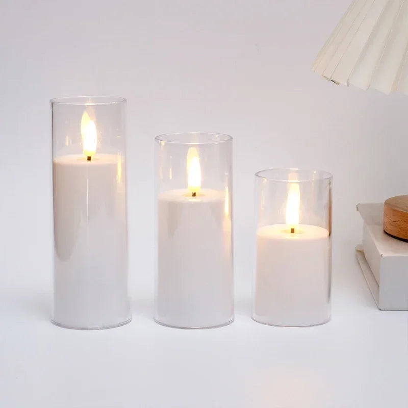 3-Piece Acrylic Flameless LED Candles with Remote & Timer, Flickering Battery-Operated Clear Glass Effect for Wedding, Party & Christmas