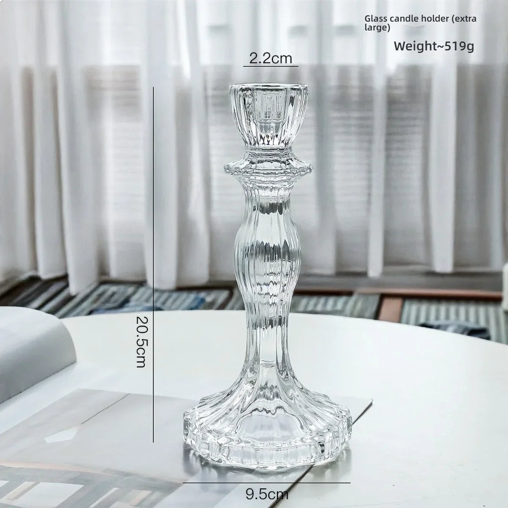Clear Glass Pillar Candle Holder Table Candlestick for Dining Room Decor