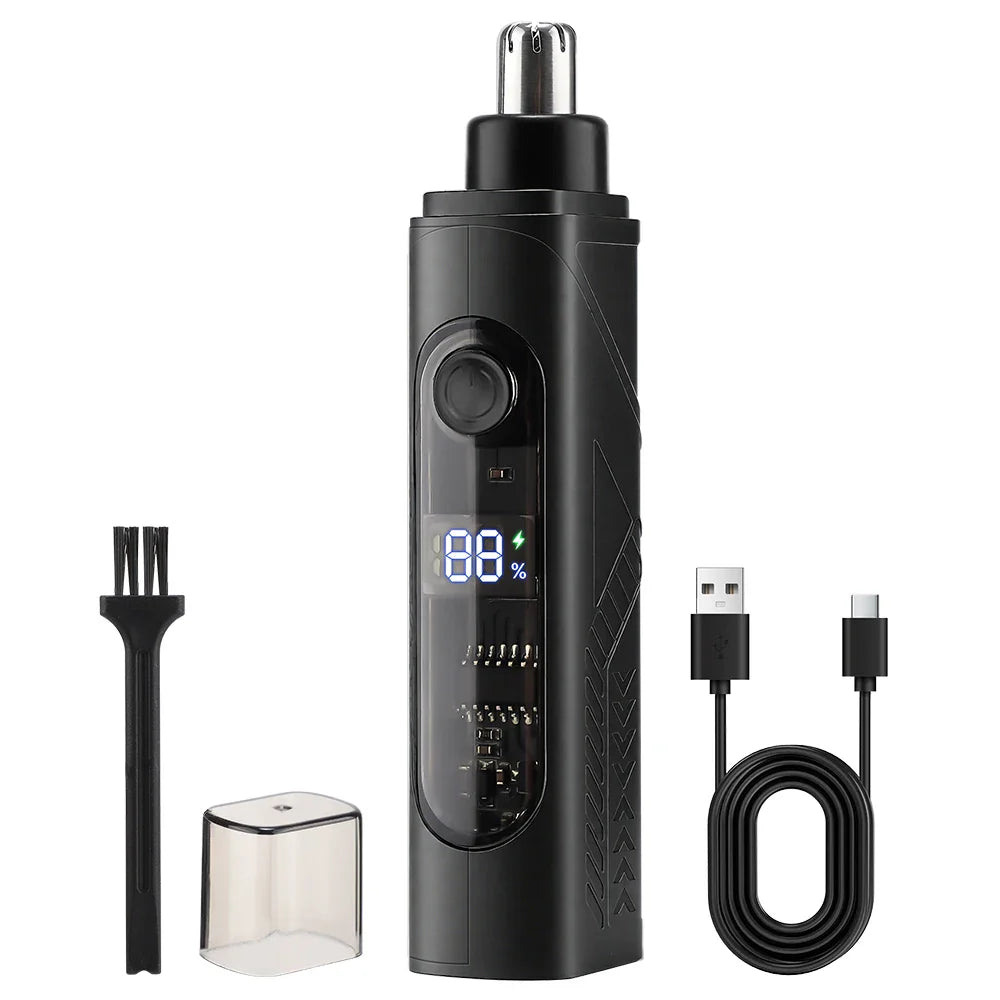 Portable USB-C Rechargeable Nose & Ear Hair Trimmer, 360° Safety Blade, Detachable Washable Head