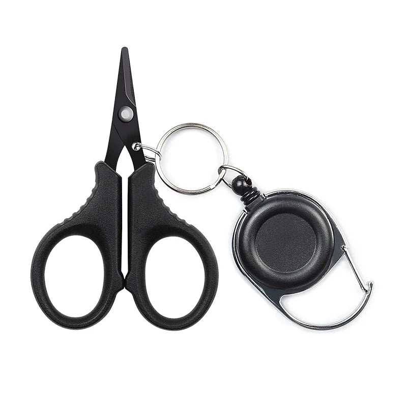 Fishing Line Scissors Keychain - Serrated Stainless Steel Blade, Titanium-Coated Corrosion-Resistant, Blunt Tip (9.5 x 6.27 cm / 3.74 x 2.47 in)