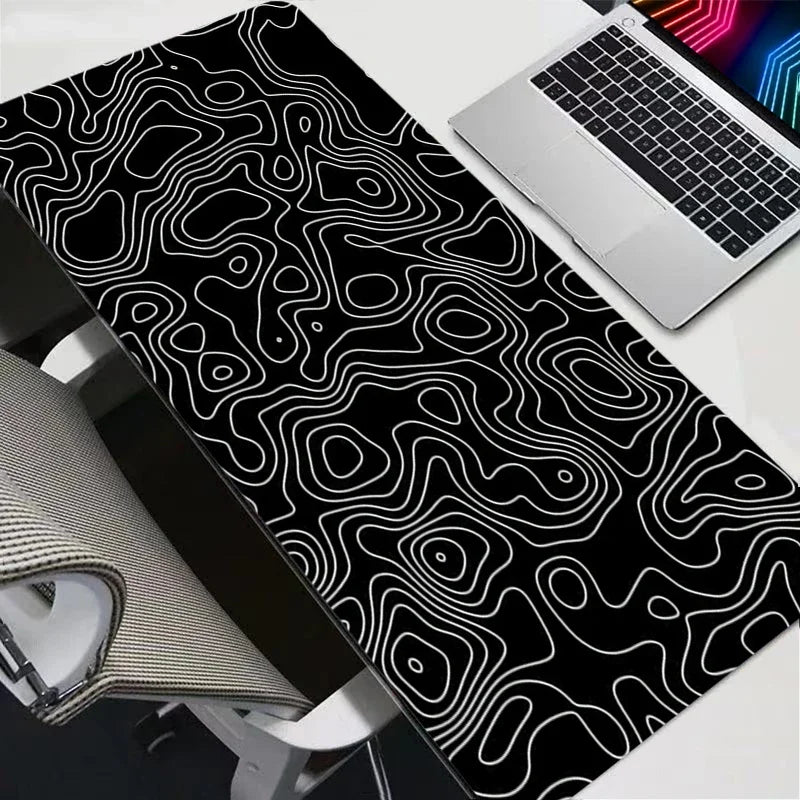 Black and White Topographic Map XXL Mouse Pad — Extra Large Gaming Desk Mat for Keyboard and Mouse