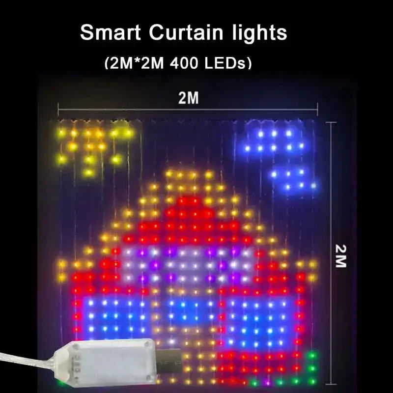 400LED Smart Curtain Lights Bluetooth App RGB Fairy String Lights USB Music Sync for Window Bedroom IP65 Waterproof