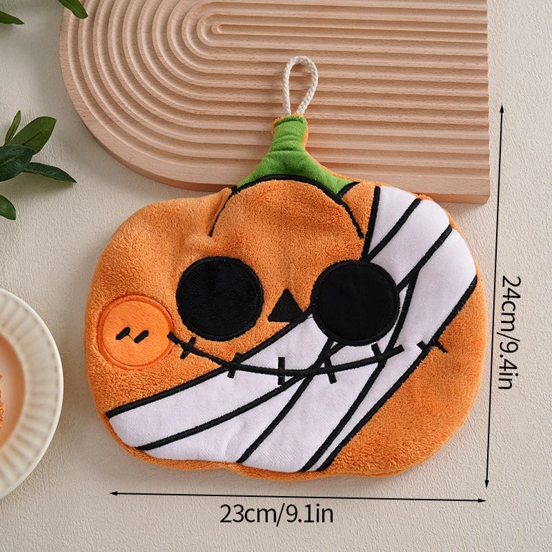 Pumpkin Halloween Hand Towel Super Absorbent Coral Velvet Handkerchief with Hanging Loop