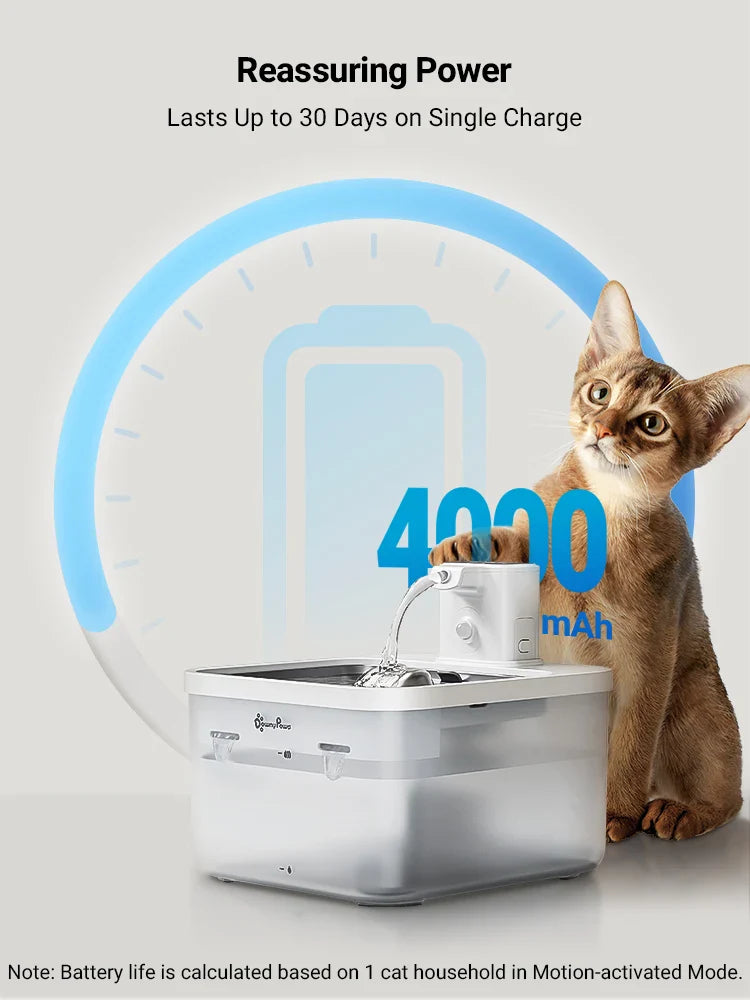 2.5L Automatic Stainless Steel Cat Water Fountain — 4000mAh Rechargeable Wireless Pet Water Dispenser with Motion Sensor