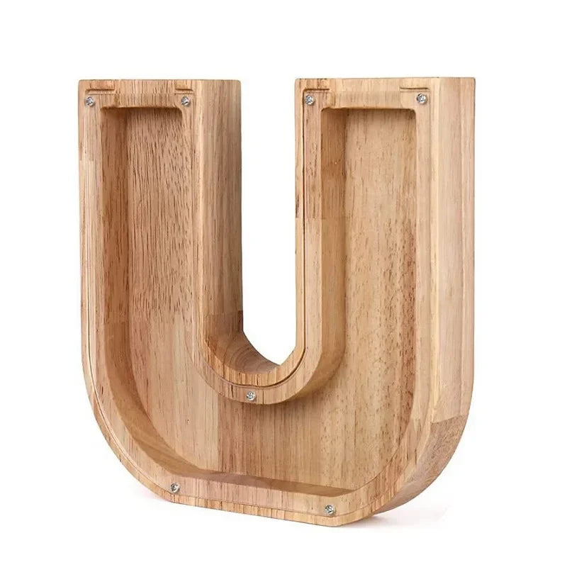 26-Letter Wooden Piggy Bank A-Z Alphabet Coin Money Box Kids Savings Jar Desktop Decor Gift