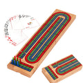 Wooden 3-Track Cribbage Board Game with 9 Pegs — Portable Classic Family Travel Card Game