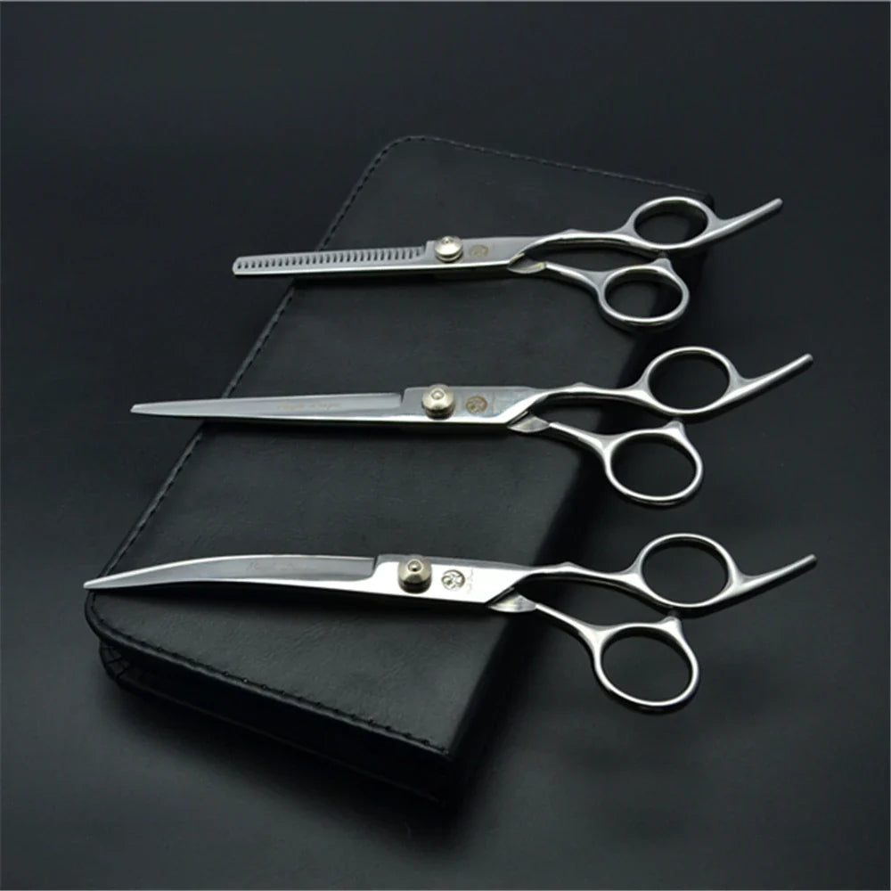 Dog Grooming Scissors Set 6" (15 cm) & 7" (17.5 cm) Stainless Steel Pet Shears — Thinning, Curved & Cutting