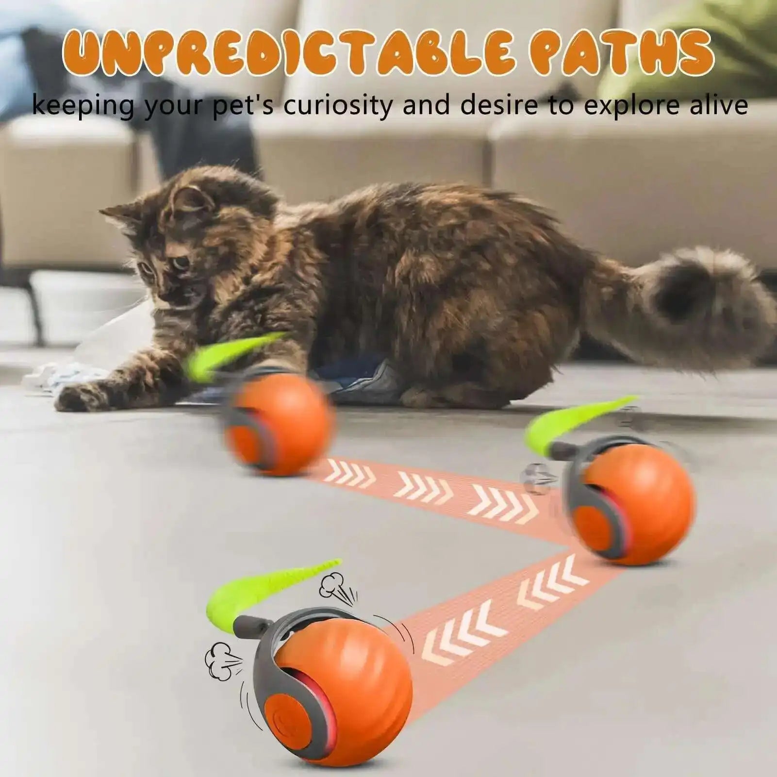 Interactive Rolling Cat Toy with Tail – USB Rechargeable Smart Ball, Dual-Speed Automatic Play