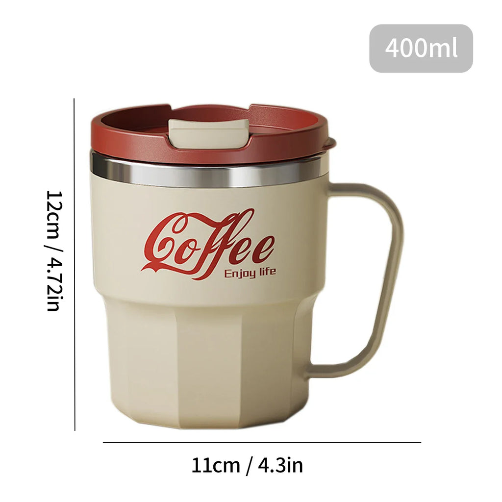 400ml (13.5oz) Double-Layer Insulated 304 Stainless Steel Coffee Mug – Sealed Travel Tumbler for Hot & Cold Drinks