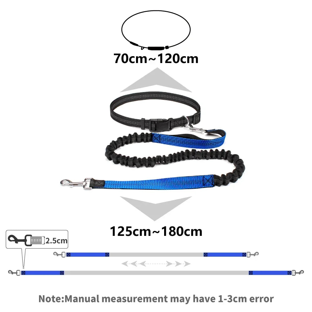 Hands-Free Dog Leash – Adjustable Waist Belt & Chest Strap, Reflective Running Jogging Leash 27.5–47 in (70–120 cm) Waist, 50–70 in (125–180 cm) Leash