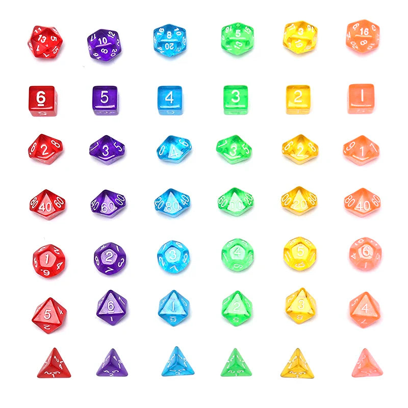Multicolor Polyhedral RPG Dice Sets — 7-Piece D20 D12 D10 D8 D6 D4 with Bag, Multiple Pack Options (3/6/10/15/20 Sets)