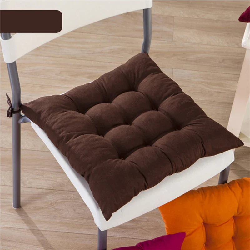 Tie-On Rectangle Dining Chair Seat Cushion - Thick Polyester Cotton Pad for Dining, Floor & Meditation