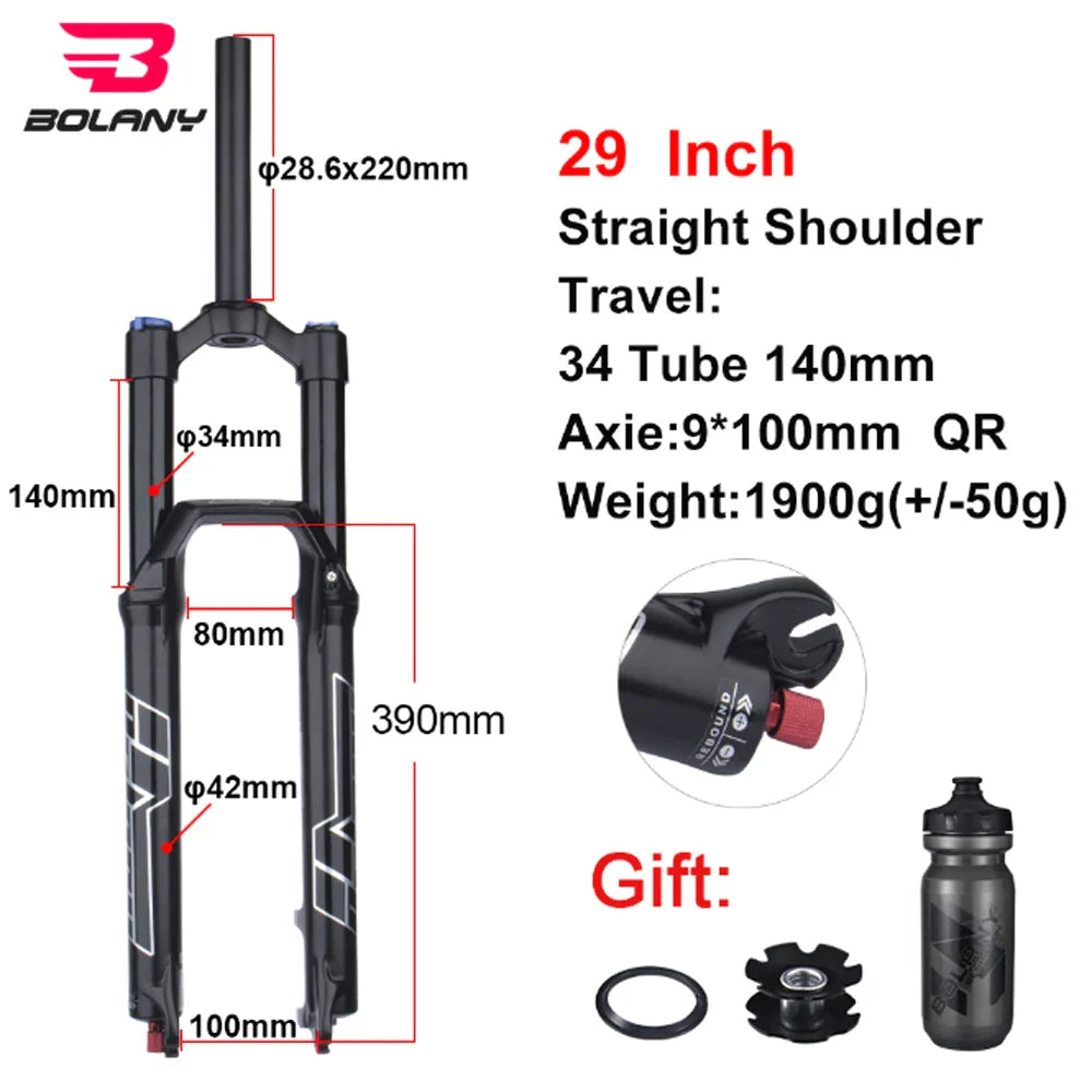 MTB Air Suspension Fork 27.5/29 Inch — 120/140 mm Travel, 34 mm Magnesium Alloy Straight Steerer