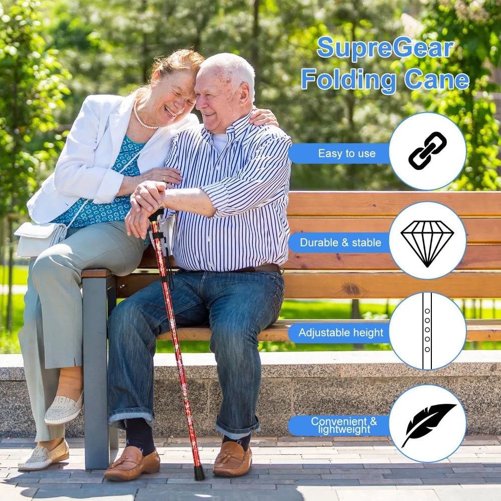 Adjustable Foldable Flower-Top Aluminum Walking Cane – T-Handle Portable Hiking Stick, 32–36 in (82–92 cm)
