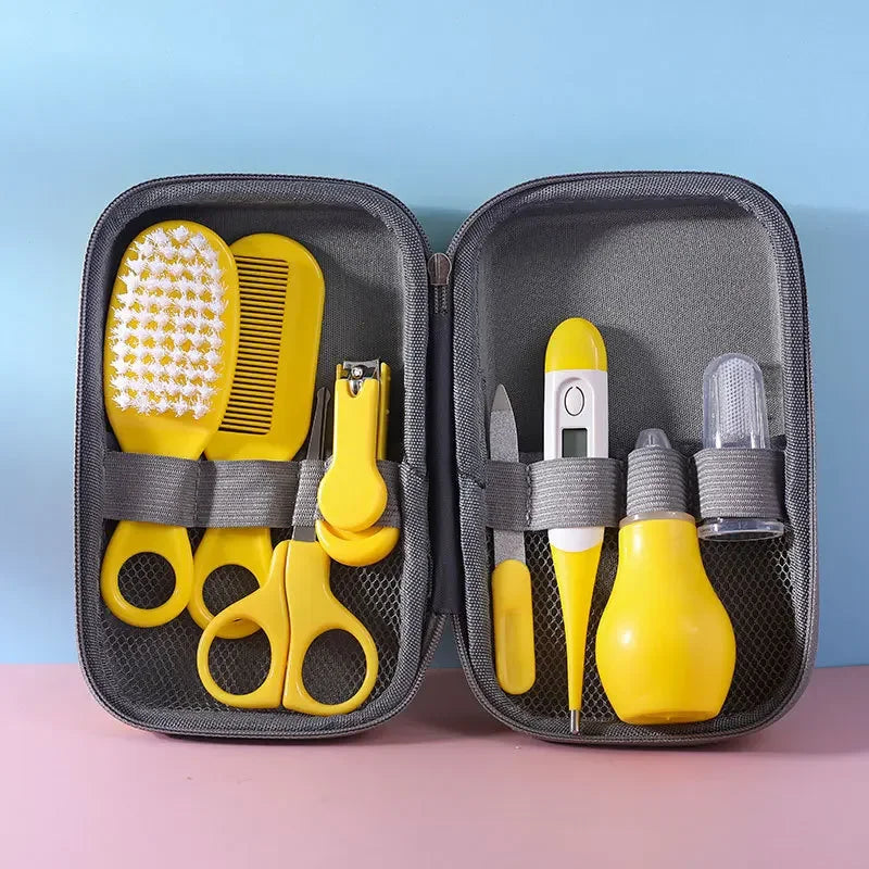 8-Piece Baby Care Kit – Newborn Grooming & Hygiene Essentials: Hospital-Grade Nail Clippers, Gentle Nasal Aspirator, Soft Brush, Comb, Finger Toothbrush, Thermometer Strip, Travel EVA Case