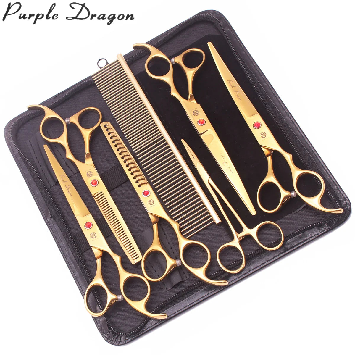 7-Inch (19.5 cm) Stainless Steel Pet Grooming Scissors Kit – Straight, Thinning, Chunker & Curved Shears