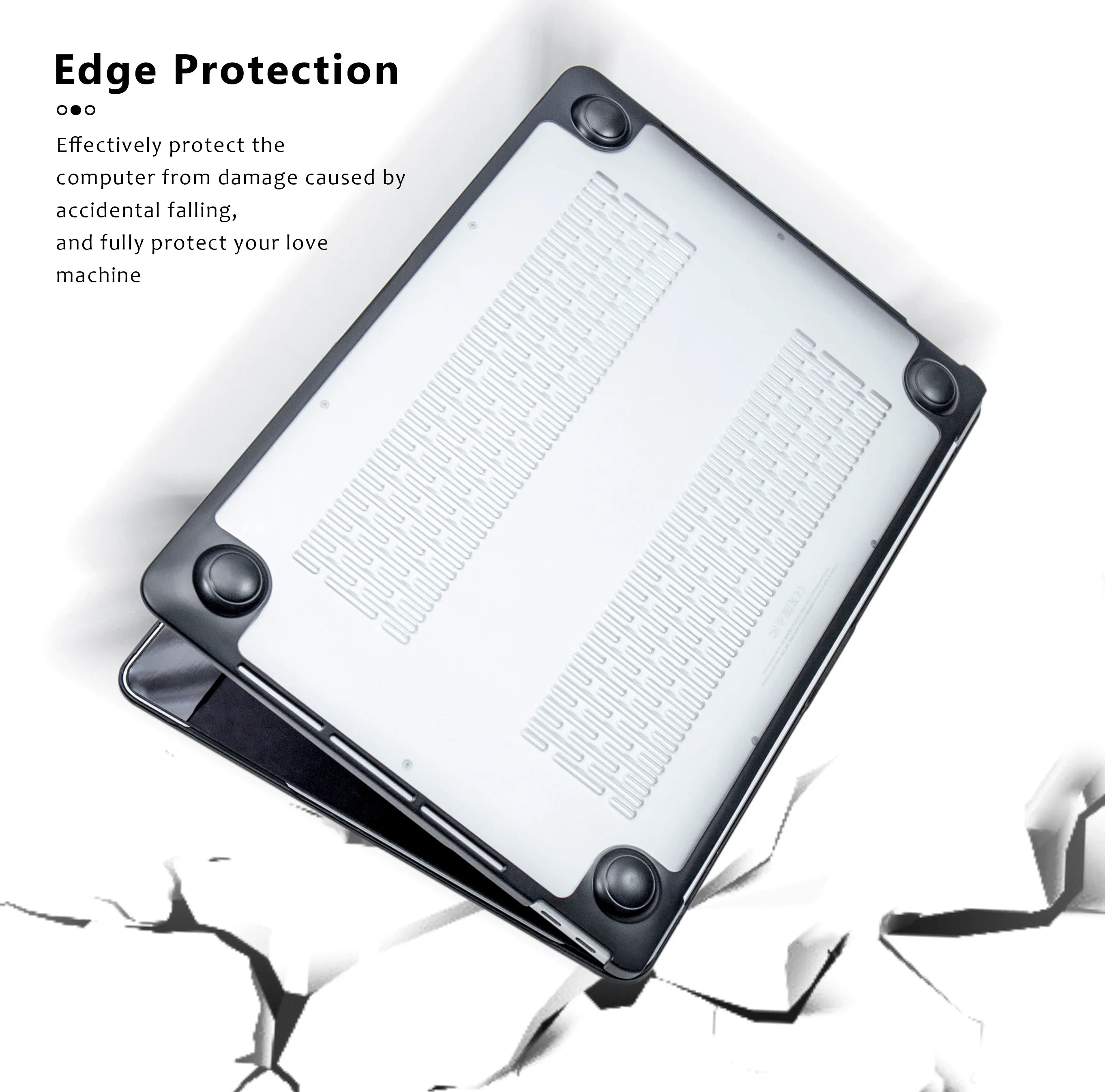 Matte Transparent PC+TPU Protective Case for MacBook Air & Pro 13/13.6/14/15.3/16-inch (33-41 cm) - Full Shell with Keyboard Cover & Vented Non-Slip Feet