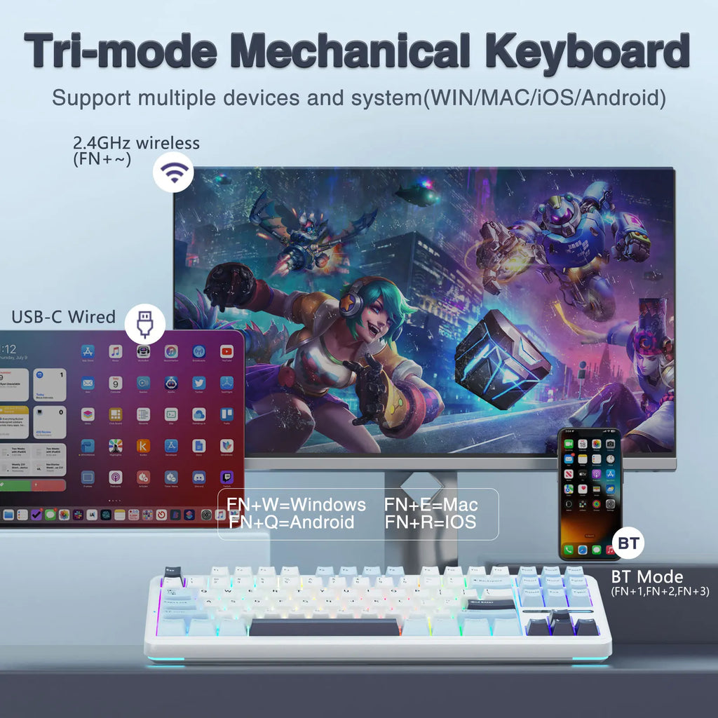 F87 Pro 87-Key 80% TKL Gasket Mechanical Keyboard — Hot-Swappable, Tri-Mode (Bluetooth/2.4G/Wired), RGB PBT Keycaps