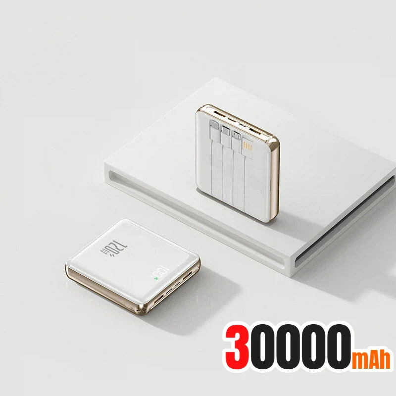 500,000 mAh Mini Power Bank Built-in 4 Cables 120W Fast Charging Portable External Battery for Android & iOS