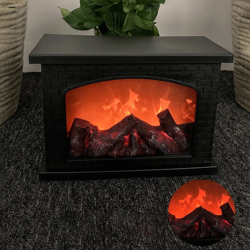 Flameless LED Fireplace Lantern Charcoal Table Lamp USB or Battery Powered Cozy Flame Light for Home Holiday Party Decor