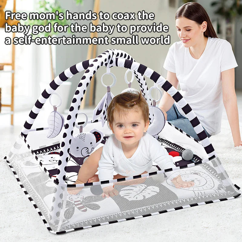 Baby Play Gym Activity Mat with Toy Bar — Tummy Time & Crawling Playmat for Newborns to 18 Months, 31.5 x 31.5 x 19.7 in (80 x 80 x 50 cm)