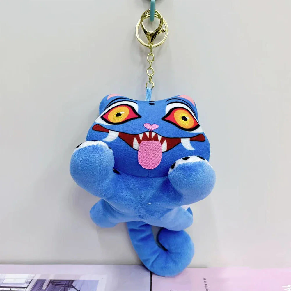 Anime K-Pop Demon Hunter Plush Keychain, Purple Tiger Monster with Black Hat and 3 Eyes Cute Plush Charm Gift