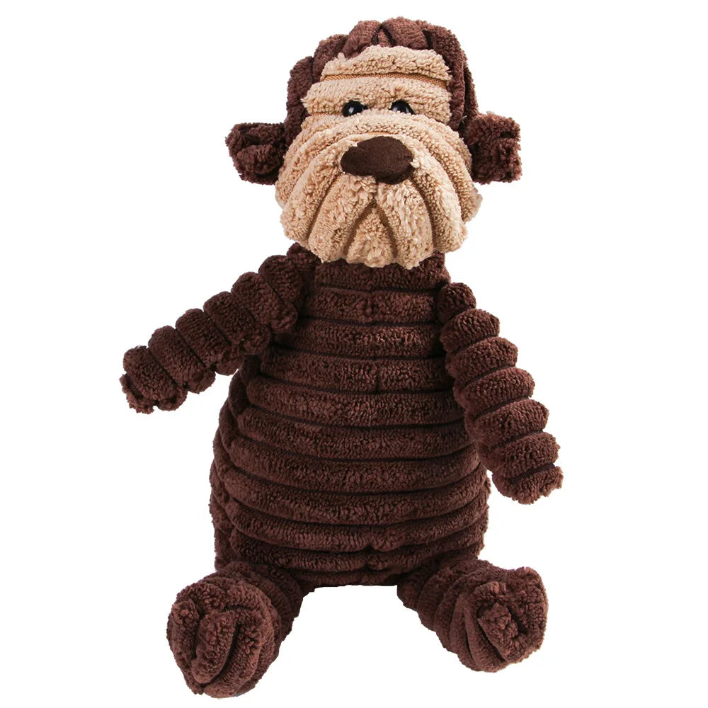 Dog Chew Toy Corduroy Plush Squeaky Molar Tooth Cleaner Training Toy for Large Dogs Monkey and Pig Designs