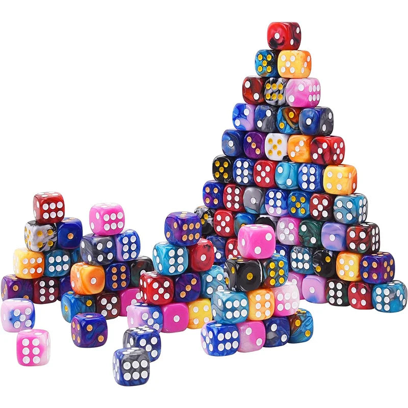 12mm (0.47in) 6-Sided D6 Dice - Two-Tone Round Corner - Pack of 100/50/30/10, Random Colors for RPG, Board Games, Teaching Math