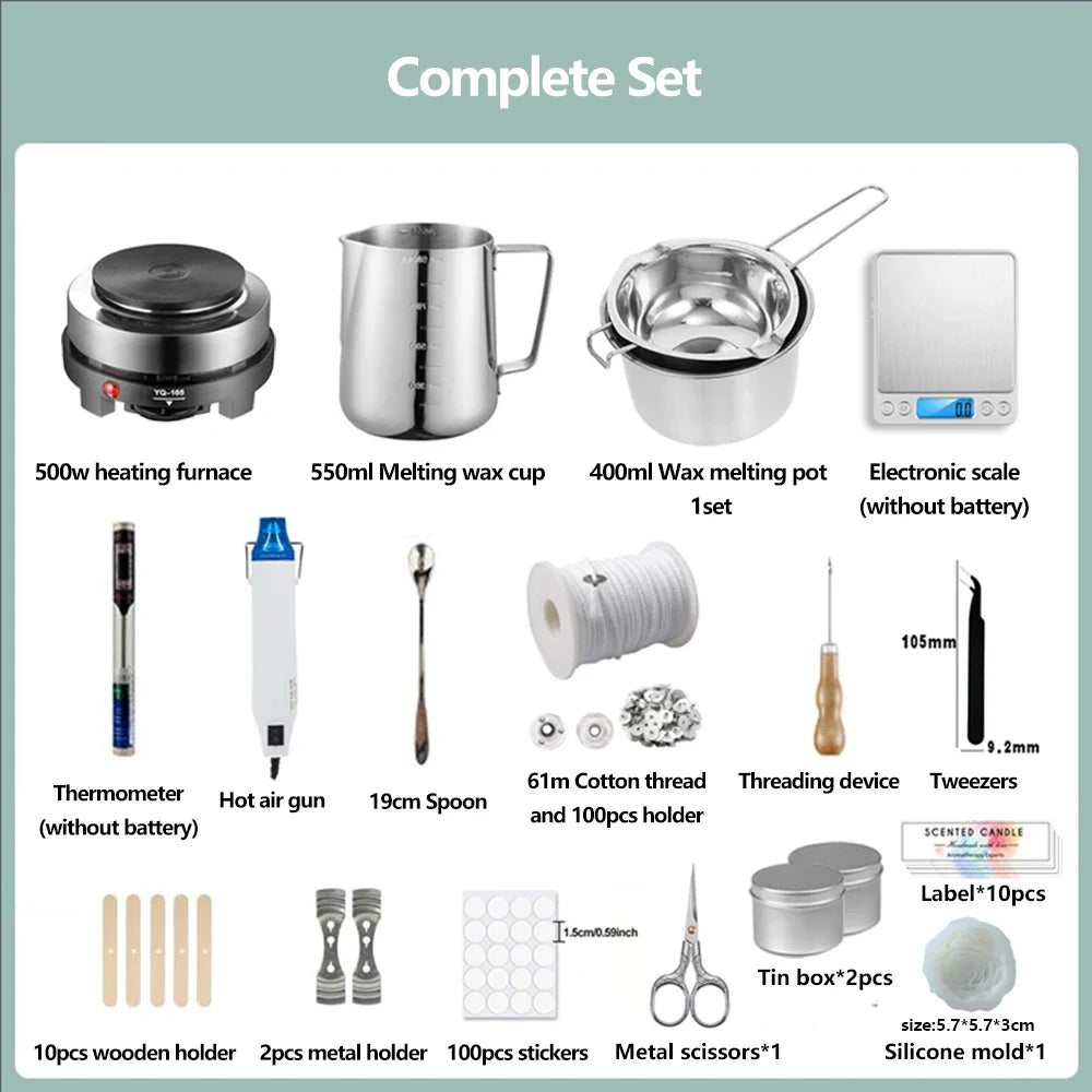 DIY Scented Candle Making Kit — Wax Melting Hot Plate, Pure Cotton Wicks, Molds & Pouring Pot