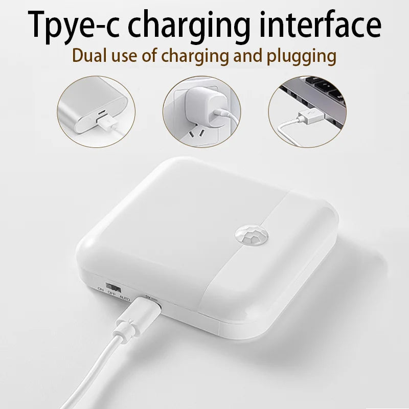 Motion Sensor LED Night Light - USB Type-C Rechargeable Square Lamp for Bedroom, Kitchen, Stair, Hallway, Wardrobe, Cupboard