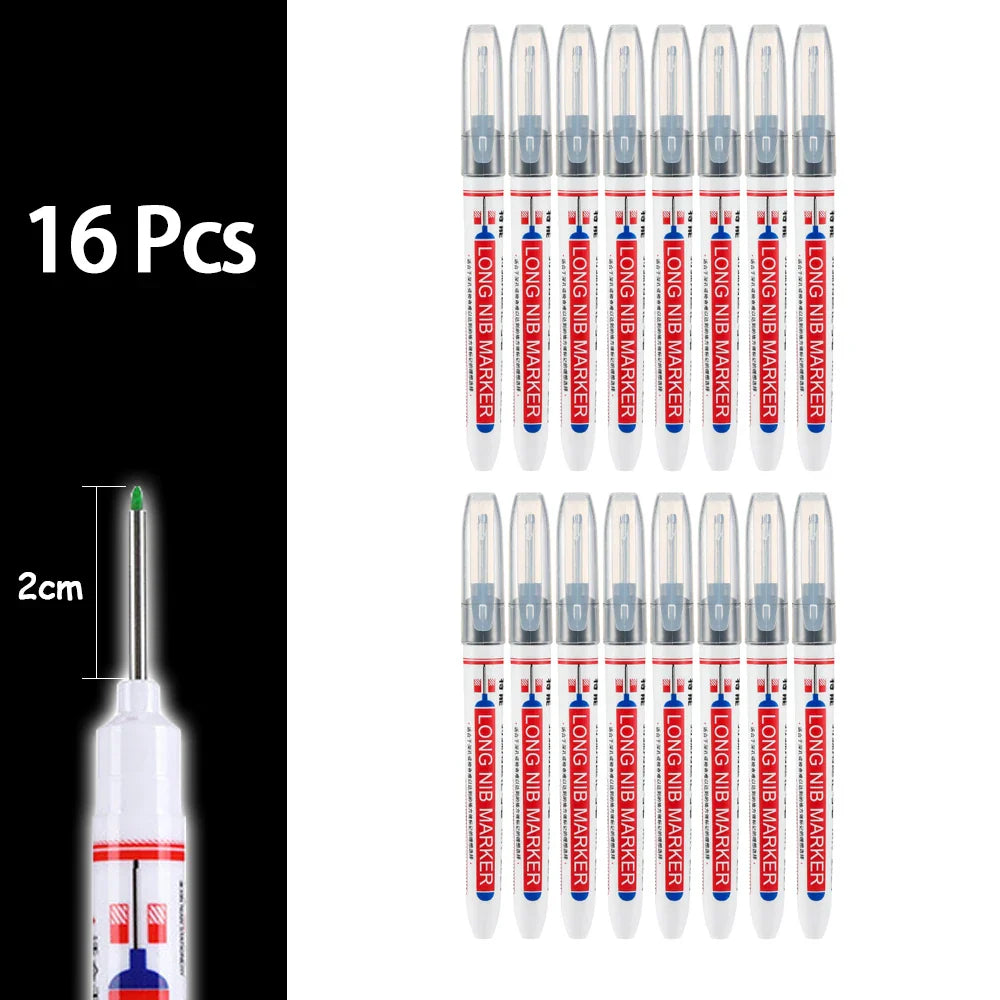 Waterproof Long-Head Deep-Hole Marker Pens 20mm Tip — Permanent Oil Ink for Metal, Wood & Carpentry (Black, Blue, Red, Green)