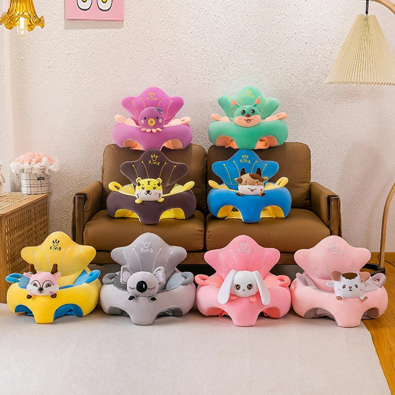 Plush Velvet Baby Sofa Seat Cover 50 x 50 x 40 cm (19.7 x 19.7 x 15.7 in) Learn-to-Sit Toddler Support Cover Cartoon Washable No Filling