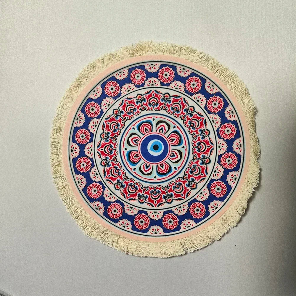 Woven Persian Flower Mouse Pad 9.1 x 7.1 in (23 x 18 cm) Non-Slip Rubber Desk Mat with Fringe — Retro Style
