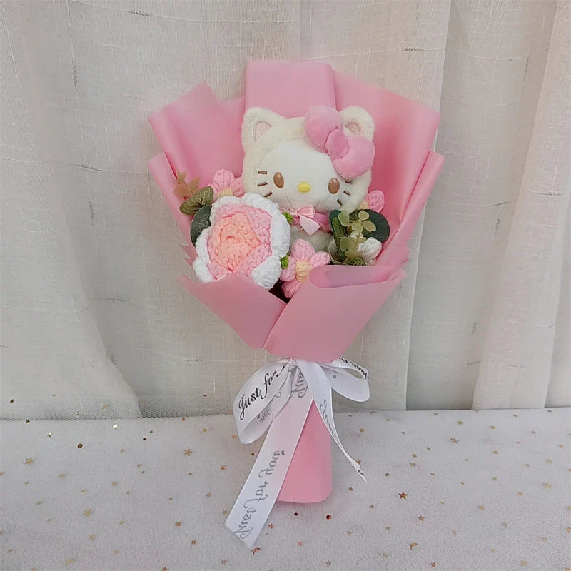 Kawaii Cat Plush Bouquet with Soap Rose Flowers — Cute Valentine's Day, Birthday & Graduation Gift